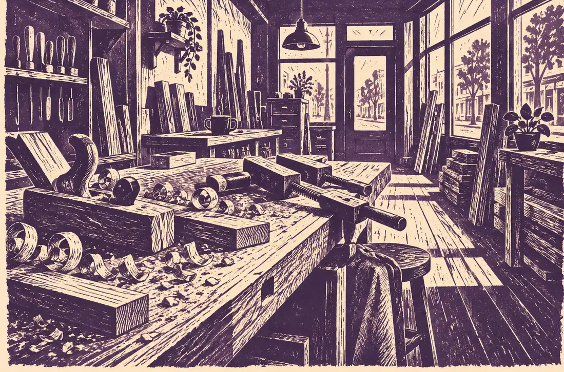Illustration of woodworking businesses and their working space